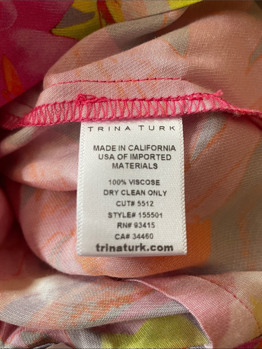 NWOT Trina Turk Pink Yellow floral wide leg pants Sz 0 full length - Picture 6 of 6